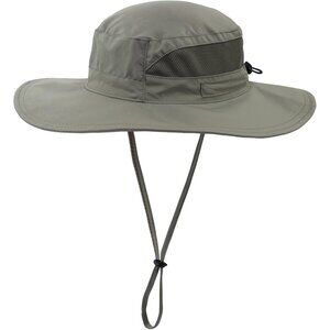 Unisex Green 100% Polyester Wide Brim Mesh With Chin Strap Classic Camping Hat